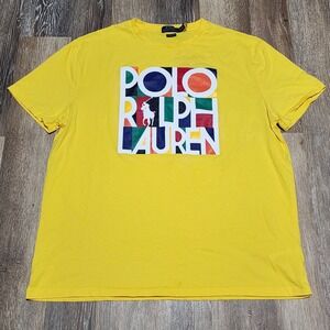 Polo Ralph Lauren T-Shirt Mens XL Classic Yellow Colorful Logo Spellout POLO